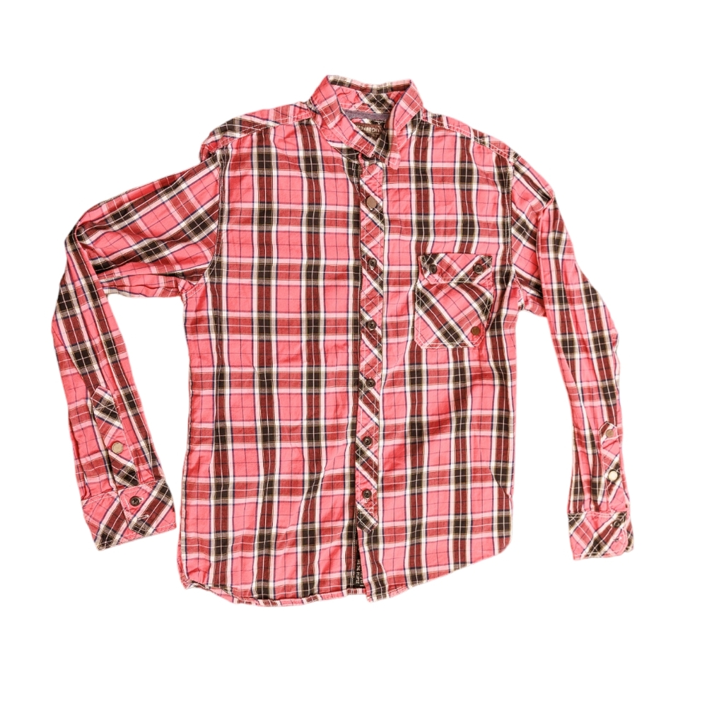 Monarchy men's long sleeve button down shirt size large‎ pink Plaid